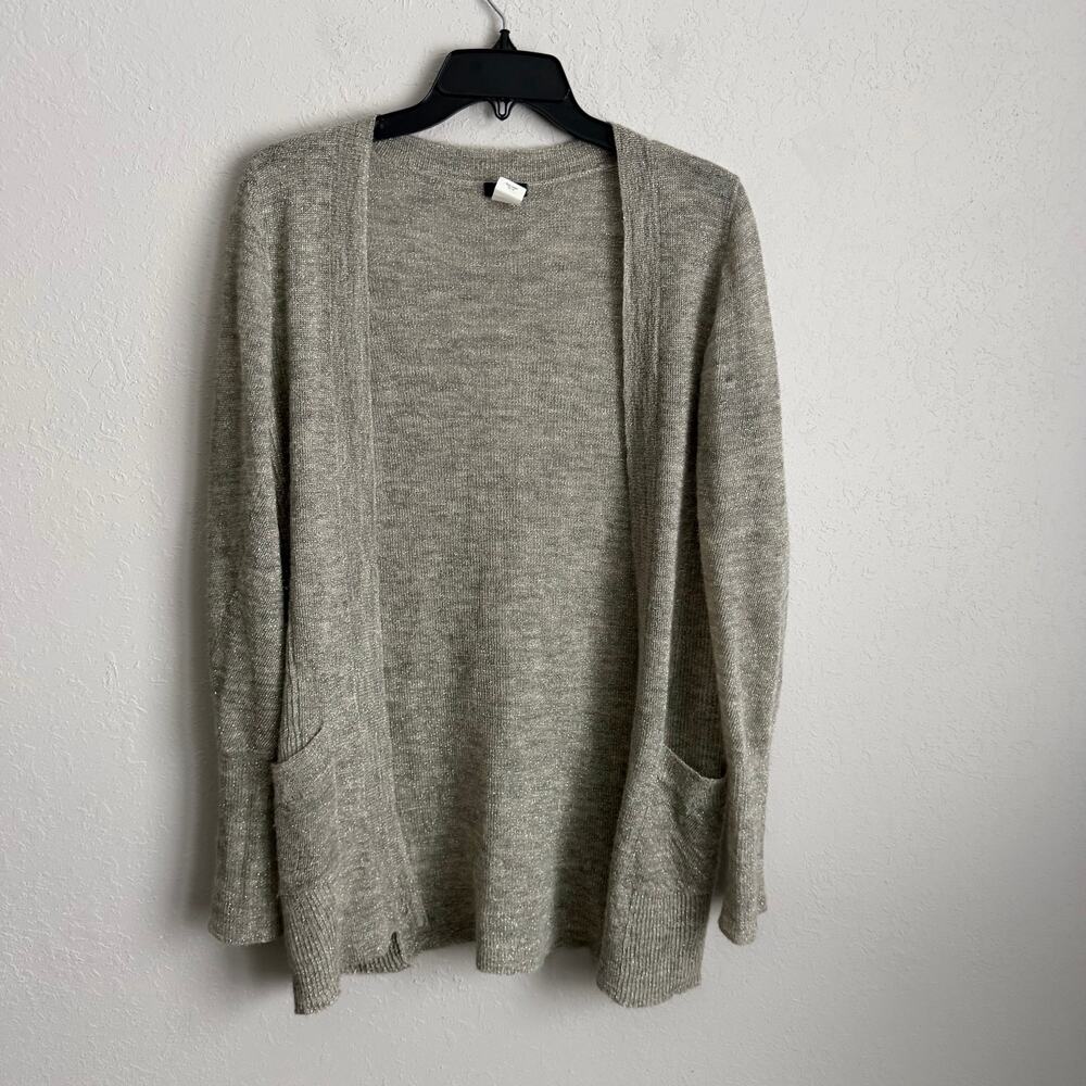 J.Crew Pewter Gold Metallic Alpaca Wool Blend Open Lightweight Cardigan Womens S
